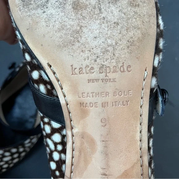 Kate Spade ♠️ Mary Jane, kitten heels, brown/cream cheetah print, leather, 9 - Picture 10 of 10